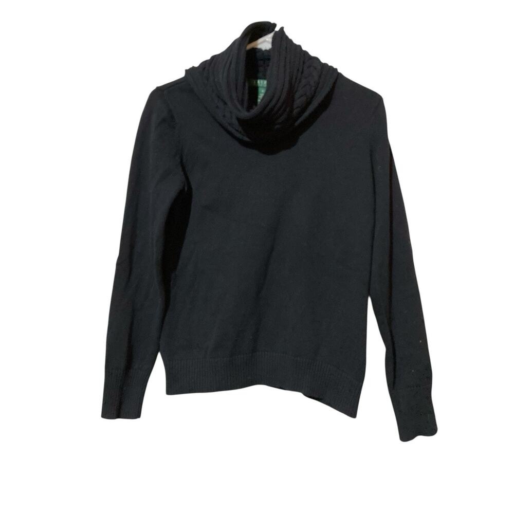 Lauren Ralph Lauren Black Cable Knit Turtleneck Sweater Womens M Quiet Luxury